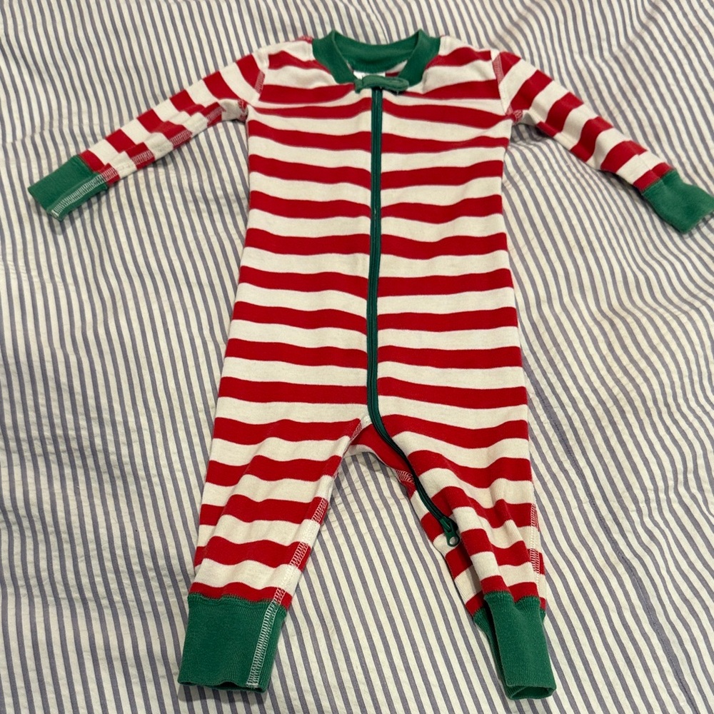 Hanna Andersson Red and Green Striped Footie